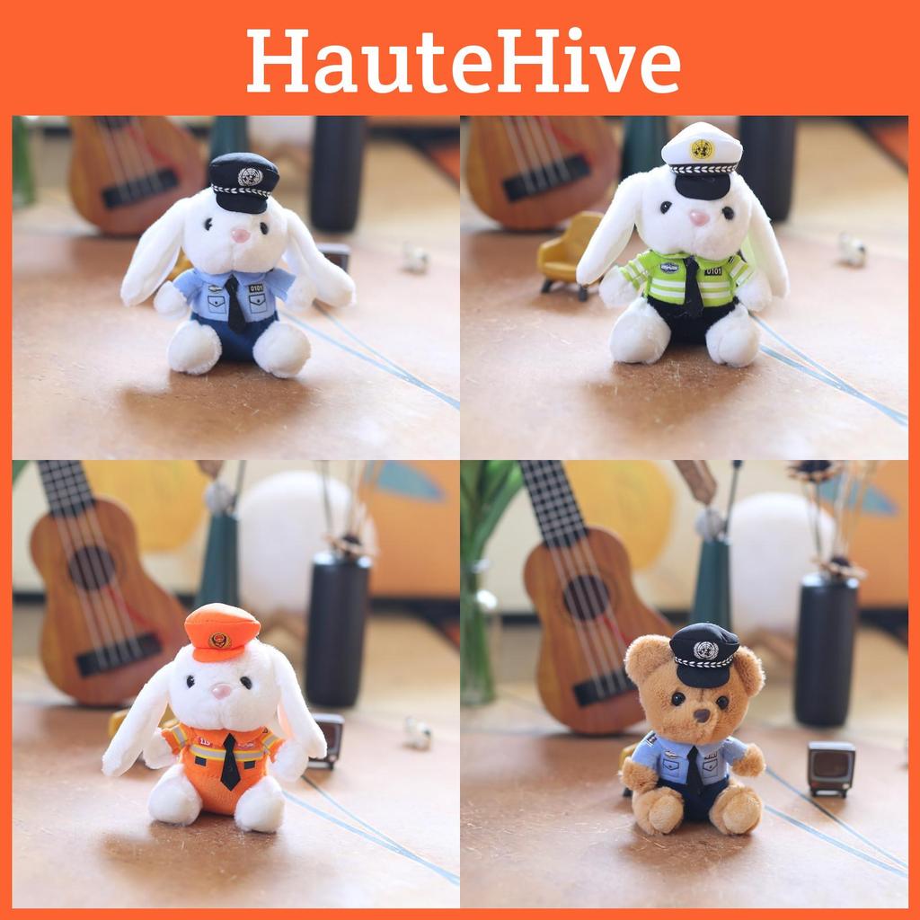 Adorable Plush Police Bear Keychain Cute Soft Stuffed Animal Toy Accessory