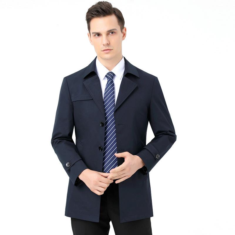 2025 Spring Men's Mid-Length Business Casual Trench Coat - Solid Color Outerwear