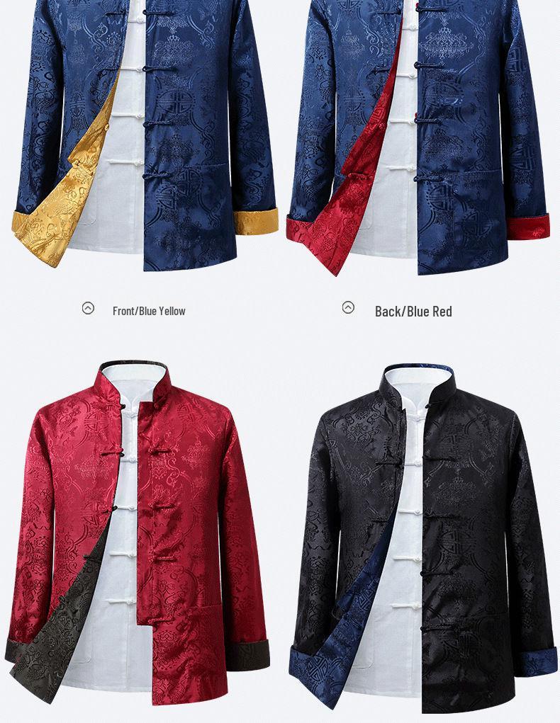 Men's Reversible Tang Suit Jacket - Spring/Autumn Casual Hanfu for Dad and Grandpa