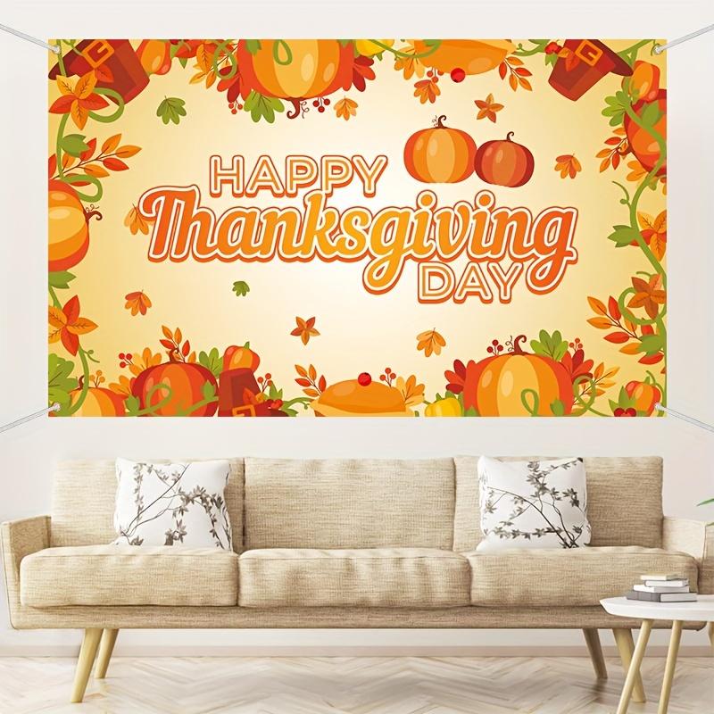 Happy Thanksgiving Banner - Vibrant Autumn themed background with pumpkins leaves and acorns
