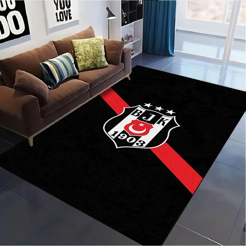 Tappeto Tappetino con Logo Beşiktaş per Soggiorno Camera da Letto Casa Decorazione Divano, Tappetino Antiscivolo per Giochi Bambini