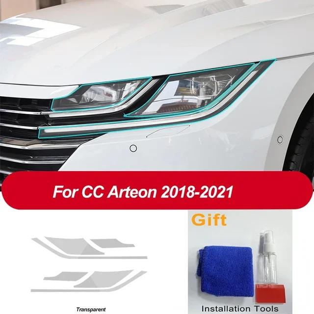 2 Pcs Car Headlight Protective Film Headlamp Transparent Black TPU Sticker For Volkswagen VW CC Arteon 2018-Present Accessories