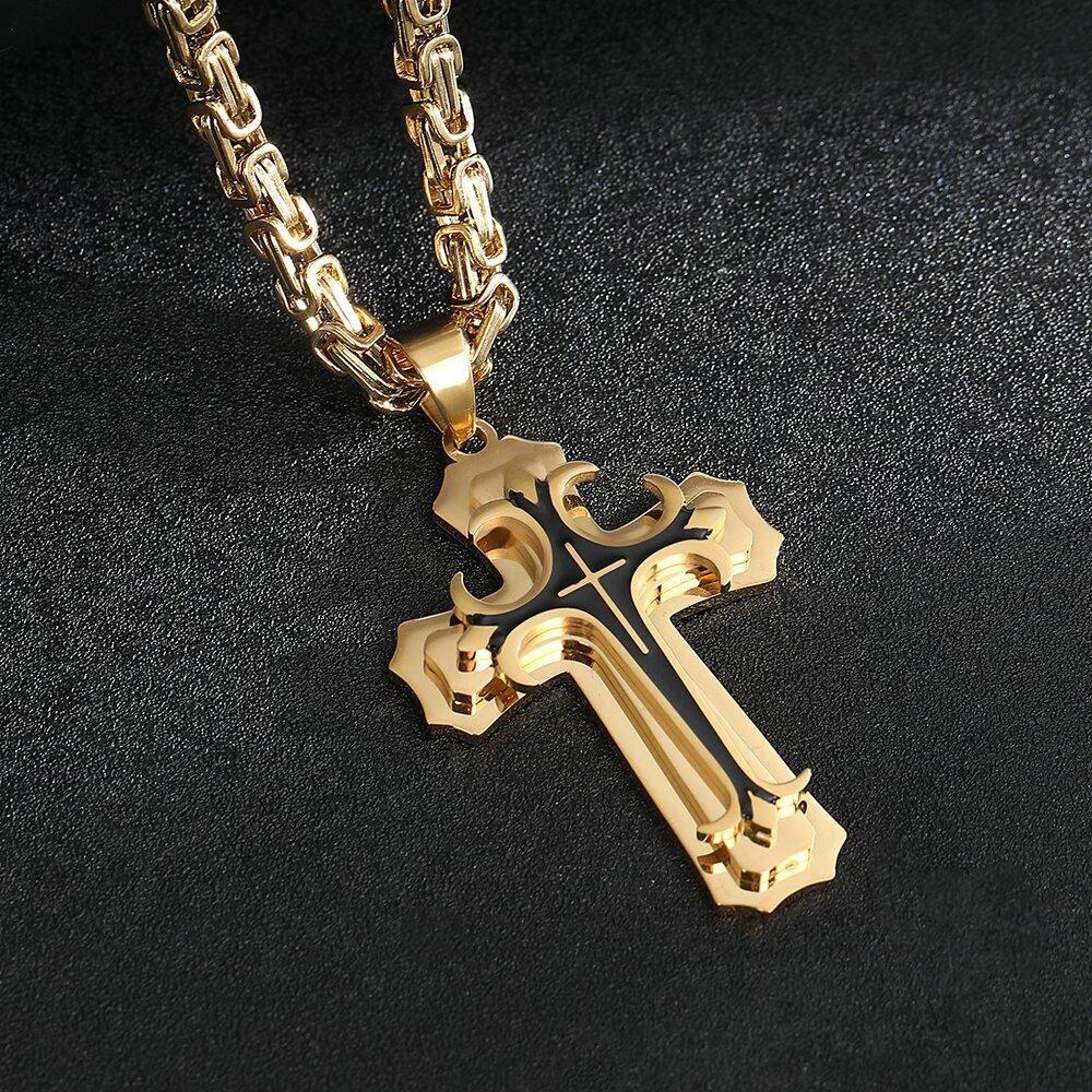 Double-layer Corrosion-resistant Oiling Cross Pendant Necklace Made of Stainless Steel and Titanium for Men's Accessories