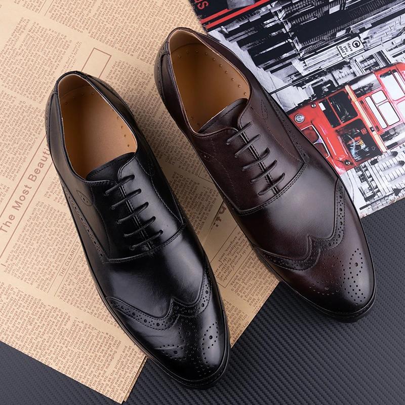 Fashion High Quality Genuine Leather Shoes Casual Business Oxfords Formal Dress Shoes Man Handmade Social Party Brogues Successful Shoe