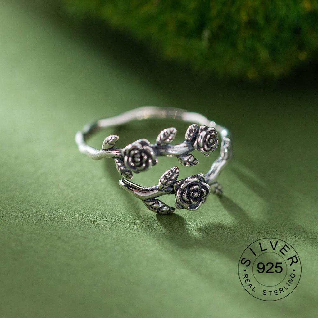 925 Sterling Silver Rings For Women Geometric Fine Jewelry Finger Adjustable Cute Flower Leaf Zirco Ring For Party Birthday Gift