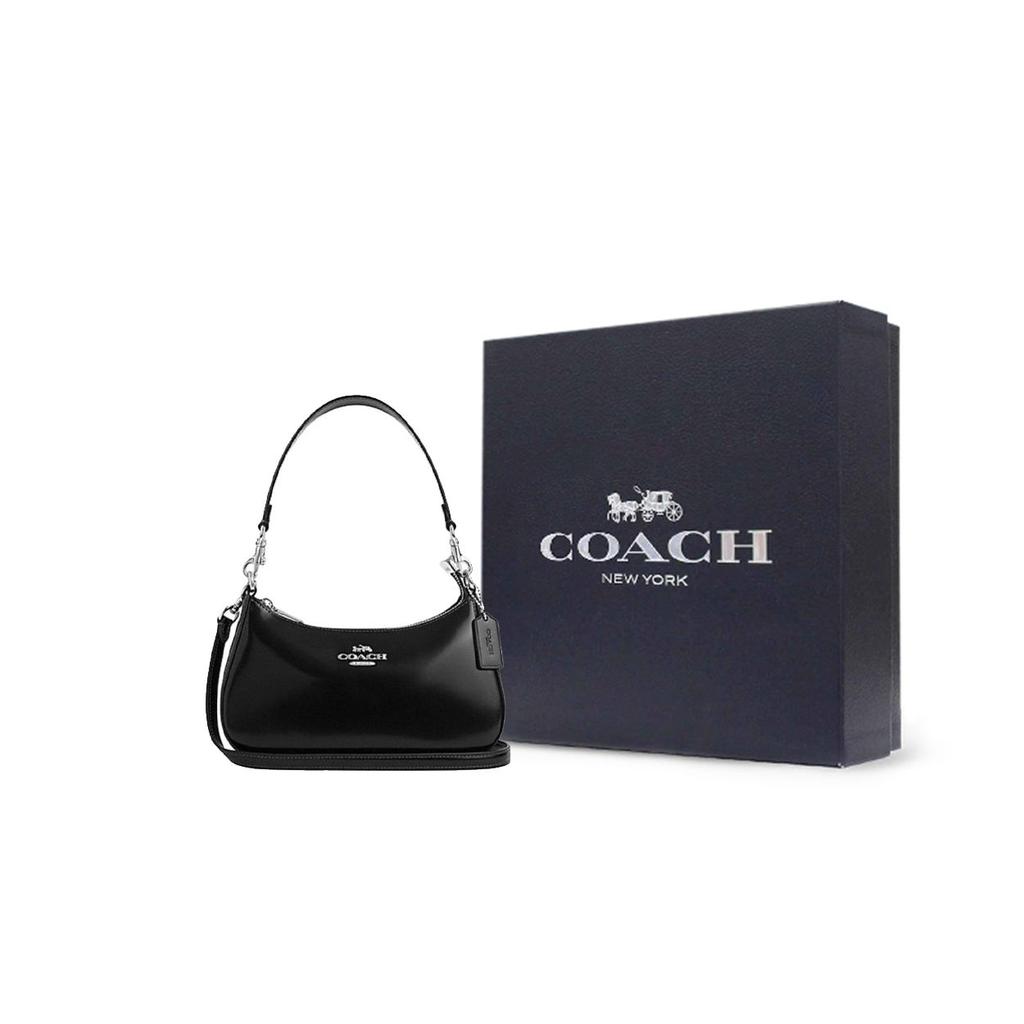 Coach Teri 25 Logo Zip Closure Leather Crossbody Shoulder Bag Medium Women bags Black CV938-SVBK