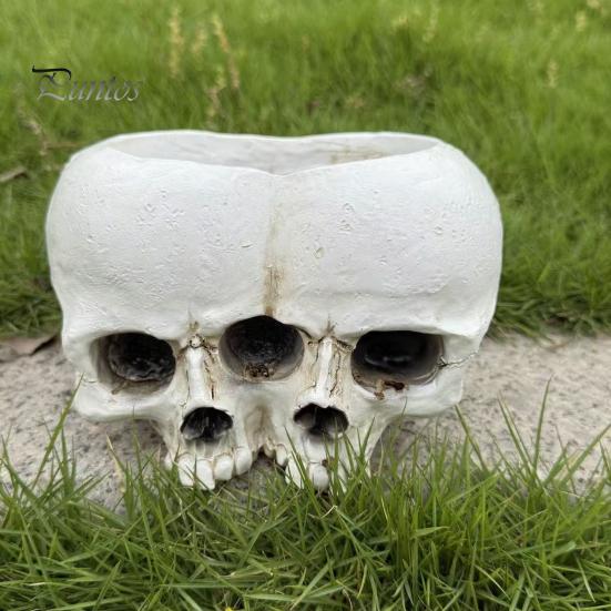 Gothic Style Gift Double Skull Flowerpot for Succulents Green Plants, Realistic Resin Planter, Small Pot Plant Halloween Party & Indoor Outdoor