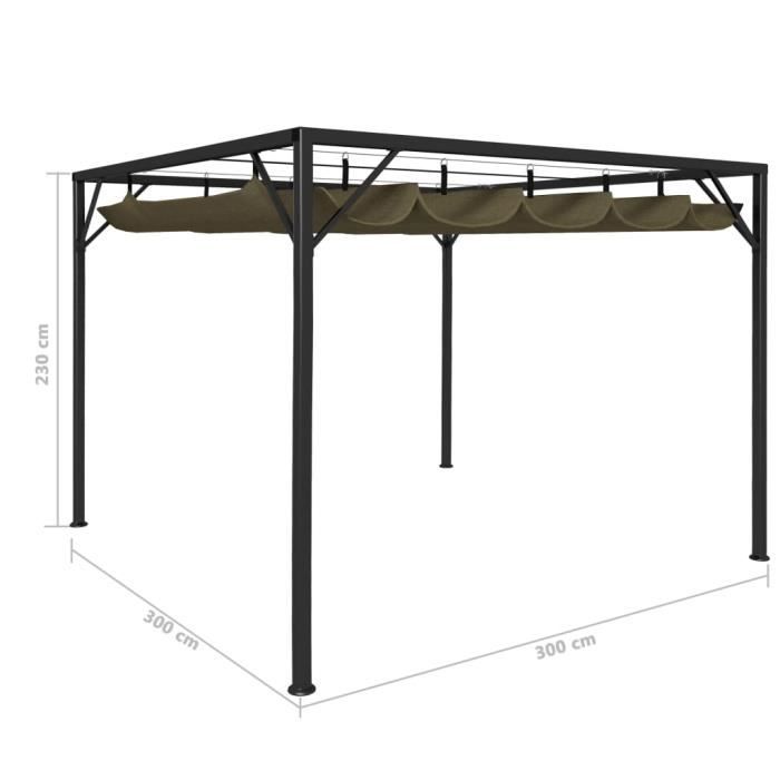 Chapiteau de jardin avec auvent rétractable - vidaXL - 3x3m - Taupe - 180 g/m²