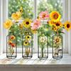 4 Pcs Wire Flower Vases Hollow Desktop Planter with Stained Glass Floral Design Hydroponic Propagation Station Flower Holder for Home Wedding Decor