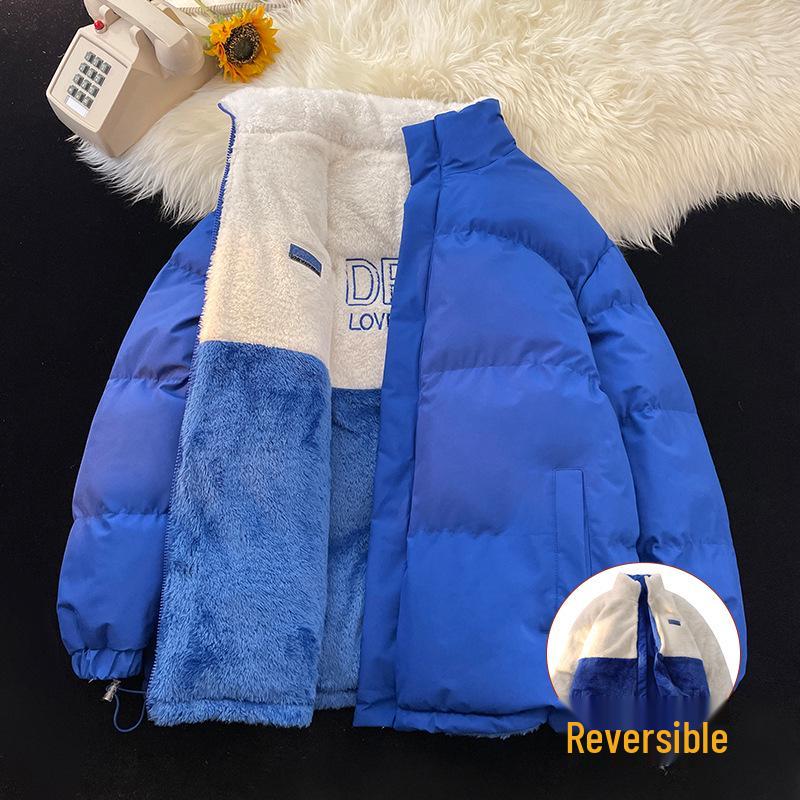 Men's Winter Double-Sided Cotton Jacket with Lambswool Lining - Unisex Warm Coat