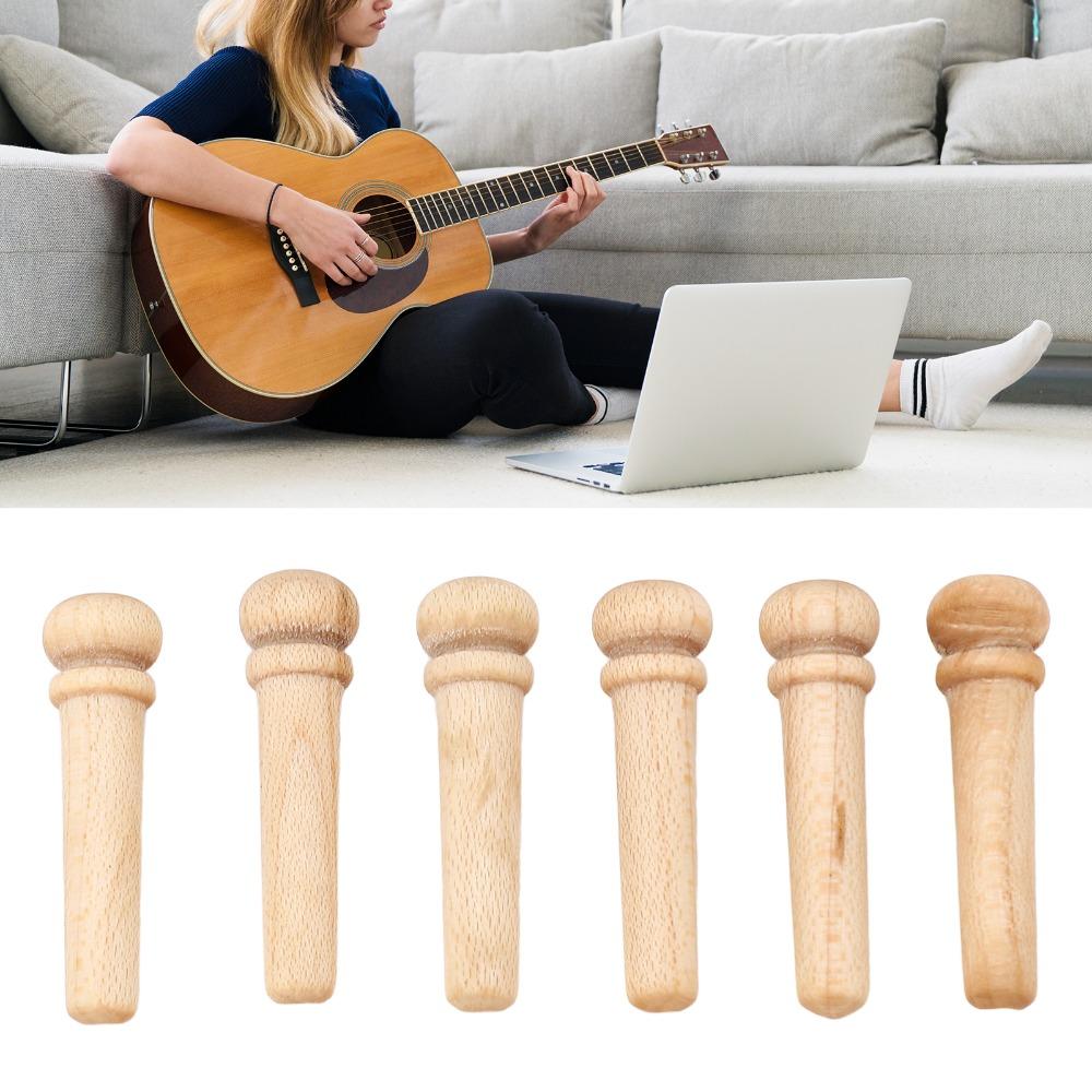 6PCS Wood Bridge Pin Replacement Wood Color Acoustic Guitar Pin Guitar Bridge Pin  For Guitar