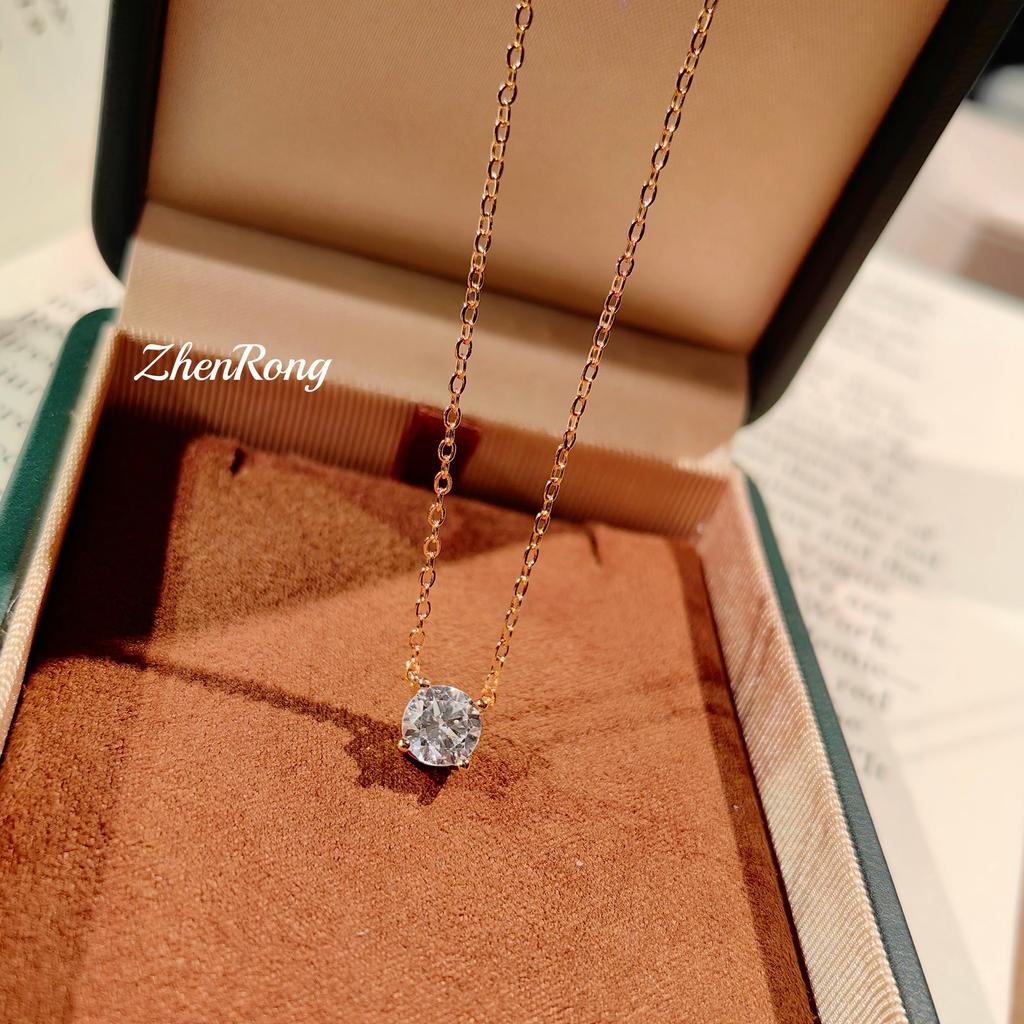 Zhao Ruth Same Champagne Gold Booger Diamond Necklace 2 Carats Four-Claw Mini Single Diamond Zircon Pendant Collarbone Chain Women