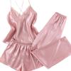 Damen Spitzen-Satin-Pyjama-Set - Camisole, Shorts & Wickelmantel