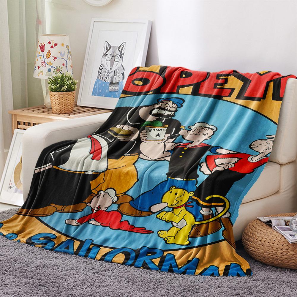 1PC Popeye Print Flannel Blanket, High quality Comfortable for All Seasons, Home Decor, Warmth and Comfort, Perfect for Christmas Gifts