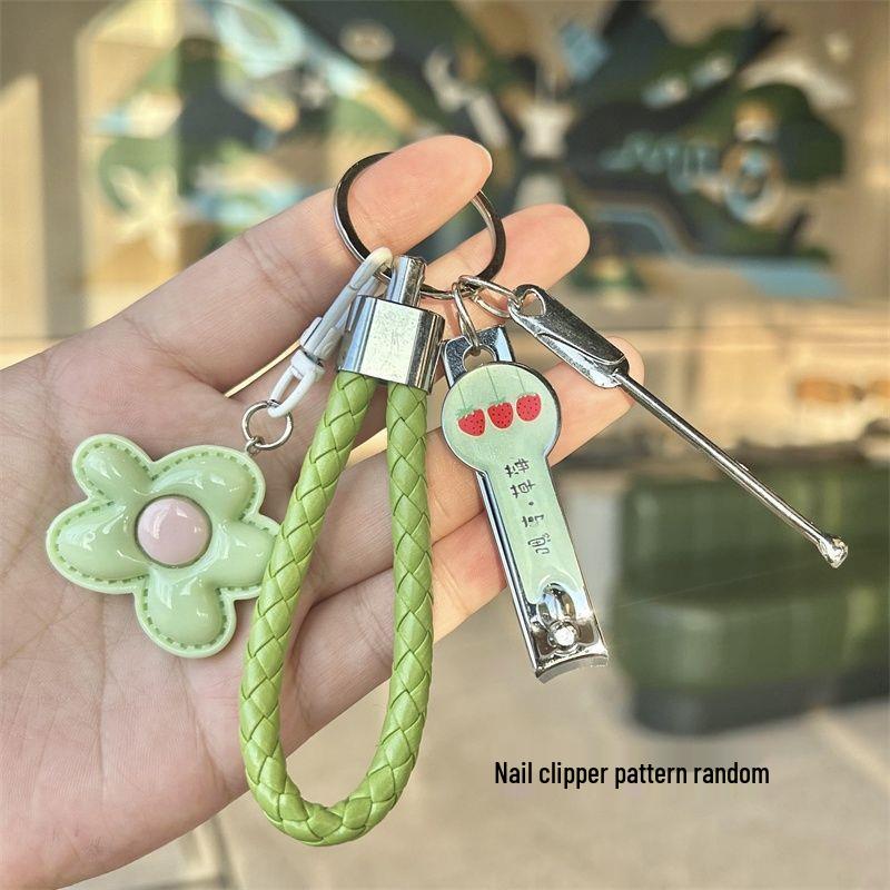 Dopamine Colorful Flower Keychain Set: Girlish Heart Charm, Nail Clipper, Ear Pick Accessories