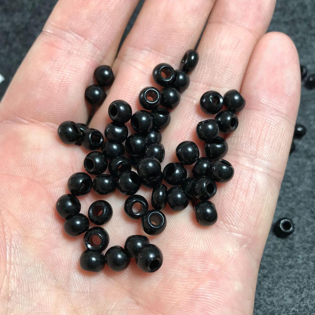6mm Black Imitation Obsidian & Agate Glass Beads, Large Hole, Round Loose Beads for DIY Jewelry
