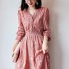 Demana Retro Lace French V-Neck Puff Sleeve Midi Dress