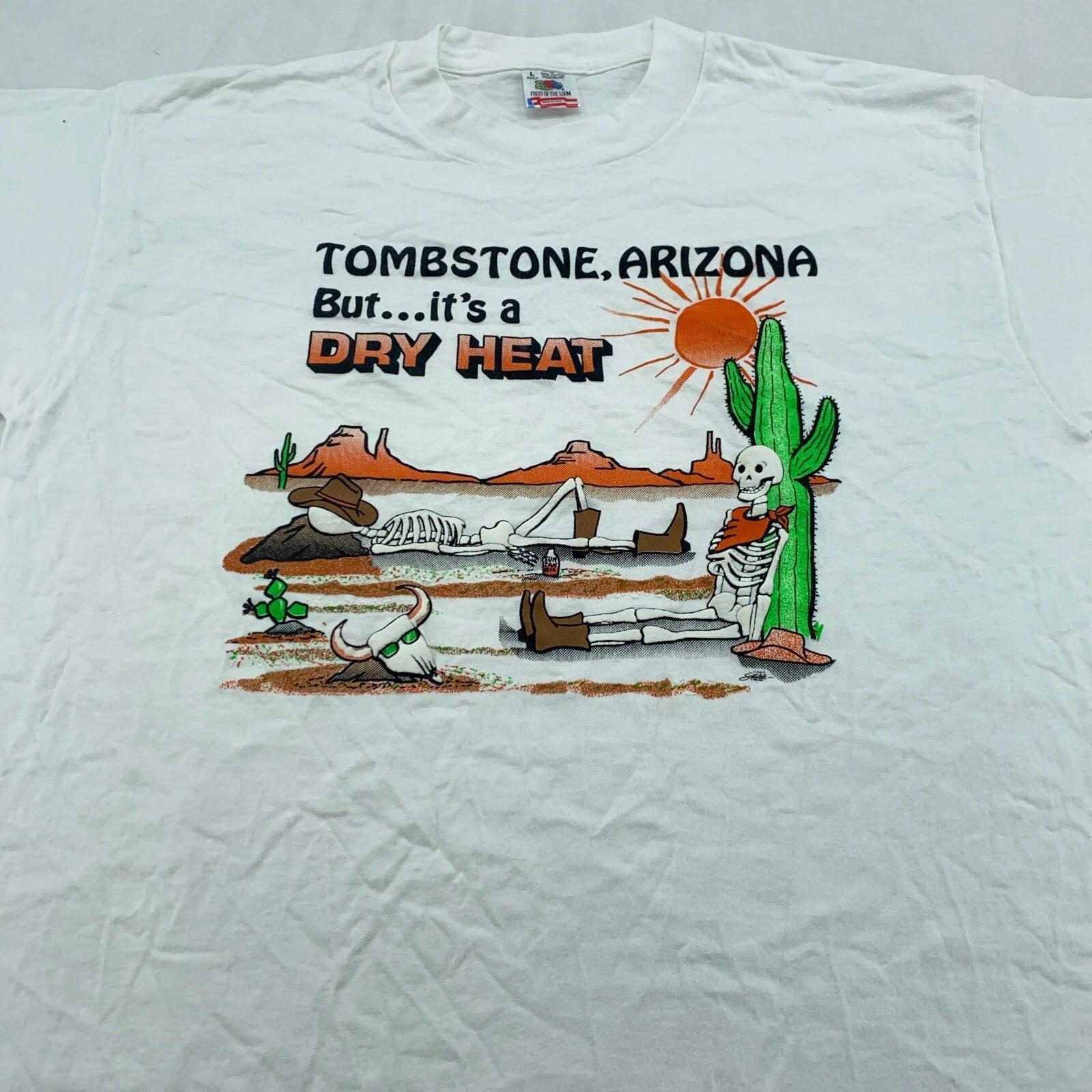 vtg 90s TOMBSTONE ARIZONA DRY HEAT JOKE COWBOY SKELETON T-Shirt M/L cartoon S