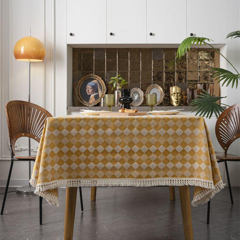 American Geometric Tablecloth, Square Rhombus, All-Polyester Jacquard Tassel, Rectangular Dining Table, Coffee Table, Tablecloth Cover Towel
