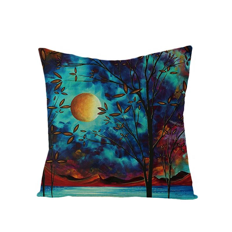 Home Oil Painting Tree Pillow Cover Polyester Sofa Car Pillow Cushion Cover Combination Pack