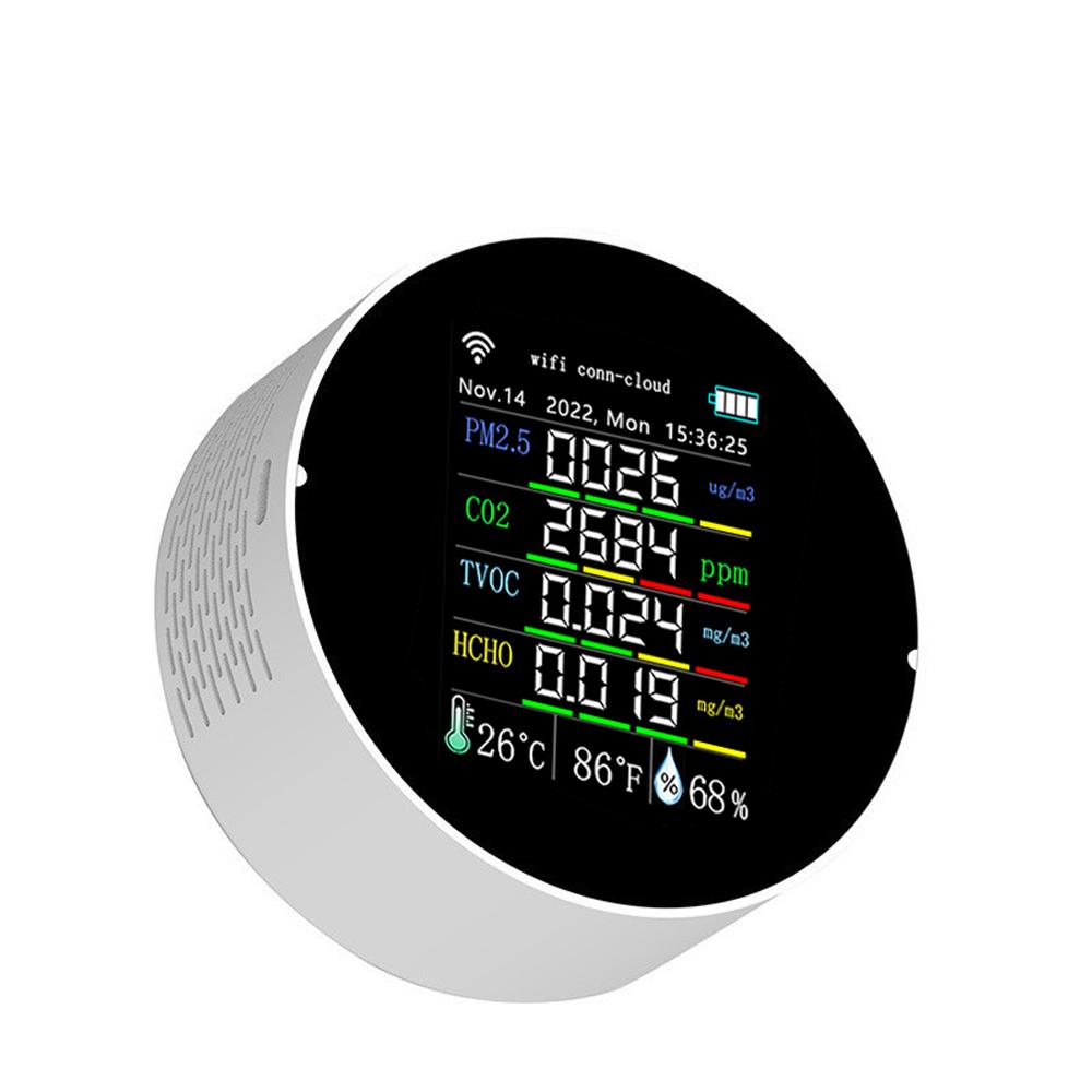 Tuya Wifi Portable Air Quality Meter 7in1 PM2.5 CO2 TVOC HCHO AQI Temperature Humidity Tester Color