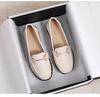 2023 Spring Women's Soft Loafers - Korean Style Metal Slip-ons, White Commuter Shoes for Mom