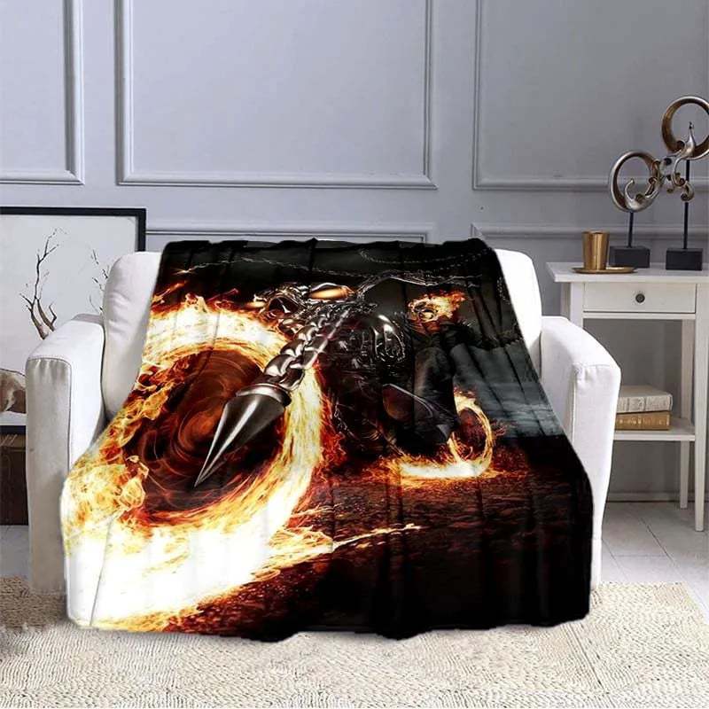 Flame Skeleton Motorcycle digital-printed polyester Bedroom velvet flannel cover blanket Fleece soft cover blankets for beds