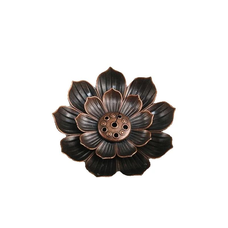 Neuer 1PC Legierung Räucherstäbchenhalter Platte Buddhismus Lotus Räuchergefäß Kapuzinerkresse Bronze Räuchergefäß