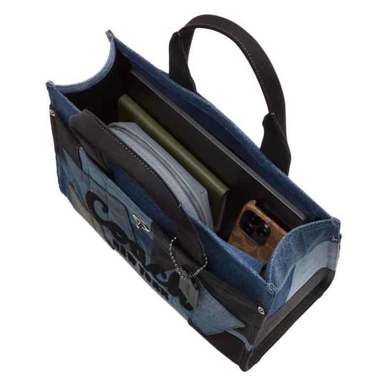 COACH Cargo 34 Brand letter print Denim and glove tanned leather Tote bag Tote bag shopping bag handbag Large size for women Denim and silver