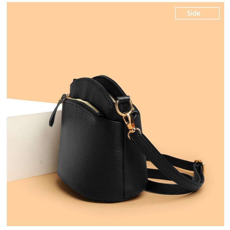 Genuine Leather Crossbody Bag, Top Grain Leather Bucket Shoulder Purse