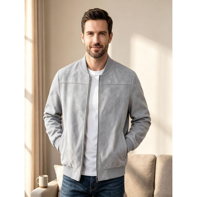 Men S Casual Autumn Winter Large Size Suede Bomber Jacket Long Sleeve Coat