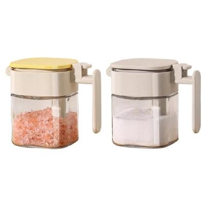 Klare Glas-Gewürzgläser mit Löffelfach und luftdichtem Deckel Küchen-Gewürzkonservierer für Salz, Zucker, Pfeffer