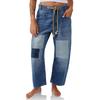 Jeans larghi da donna con coulisse, patchwork, gamba dritta larga, pantaloni in denim, pantaloni casual