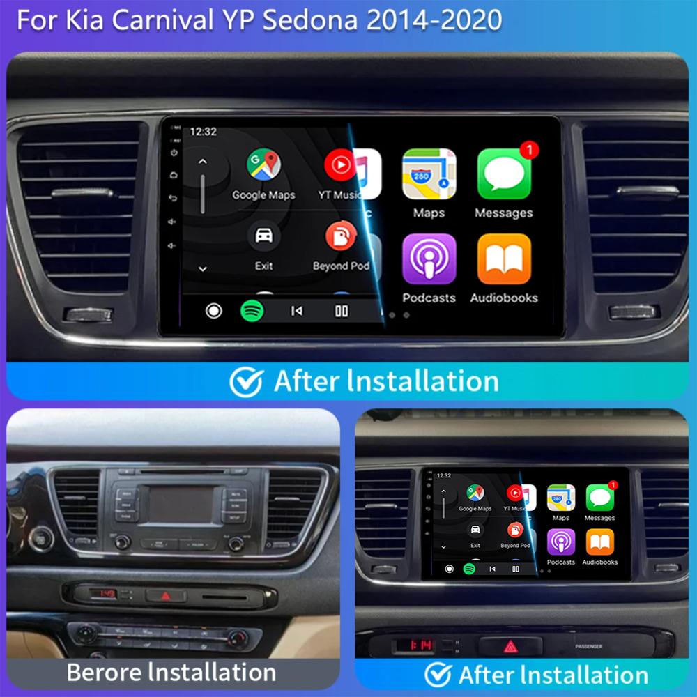 For Kia Carnival YP Sedona 2014 2015 2016 2017 2018 2020 2 Din Multimedia Android 14 Car Radio 4G Wifi GPS DVD BT Carplay
