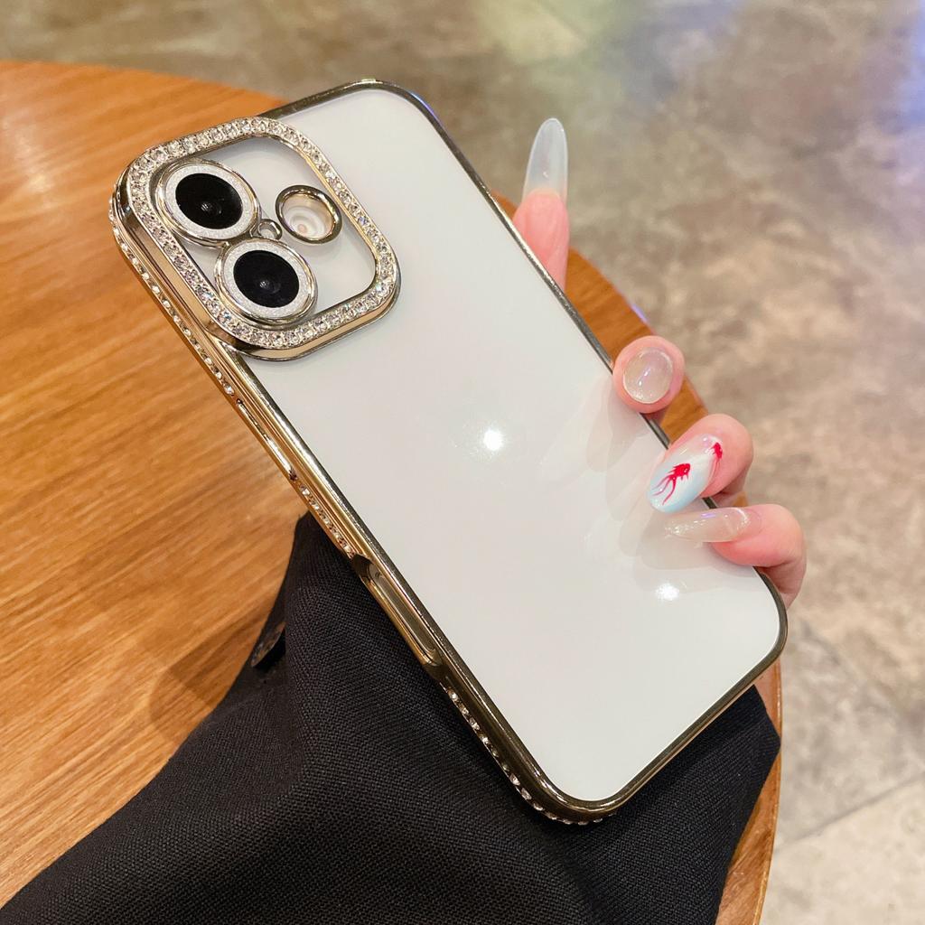 Applicable to Apple 17 transparent mobile phone case 16 glitter lens film rhinestone frame iPhone15 soft case protective case 11
