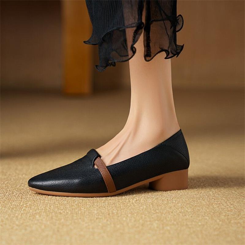 

Французские туфли-лодочки из мягкой кожи, женские, 2025, ретро, новые, с острым носком, для работы, на одной педали, черные, рабочие, кожаные 41