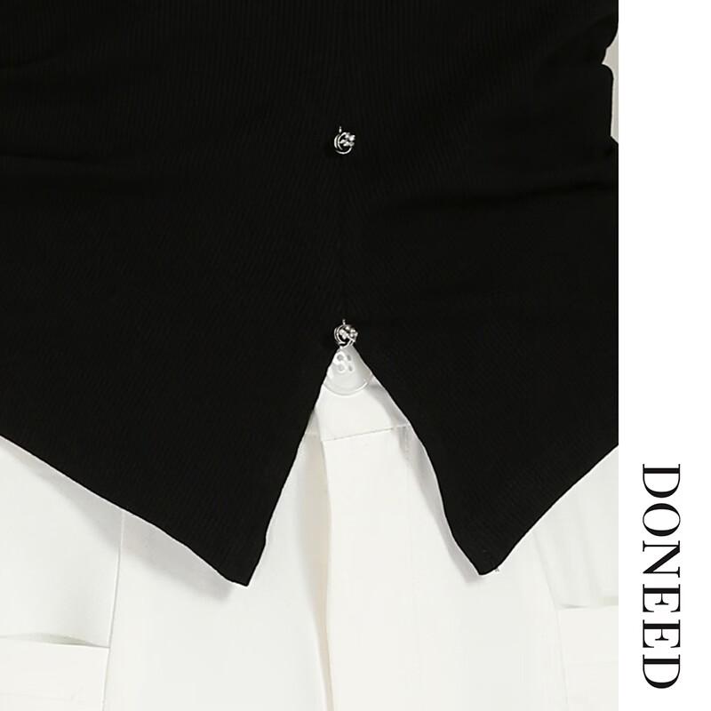 DONEED Women's Slim-Fit Solid Color Knitted Crew Neck T-Shirt