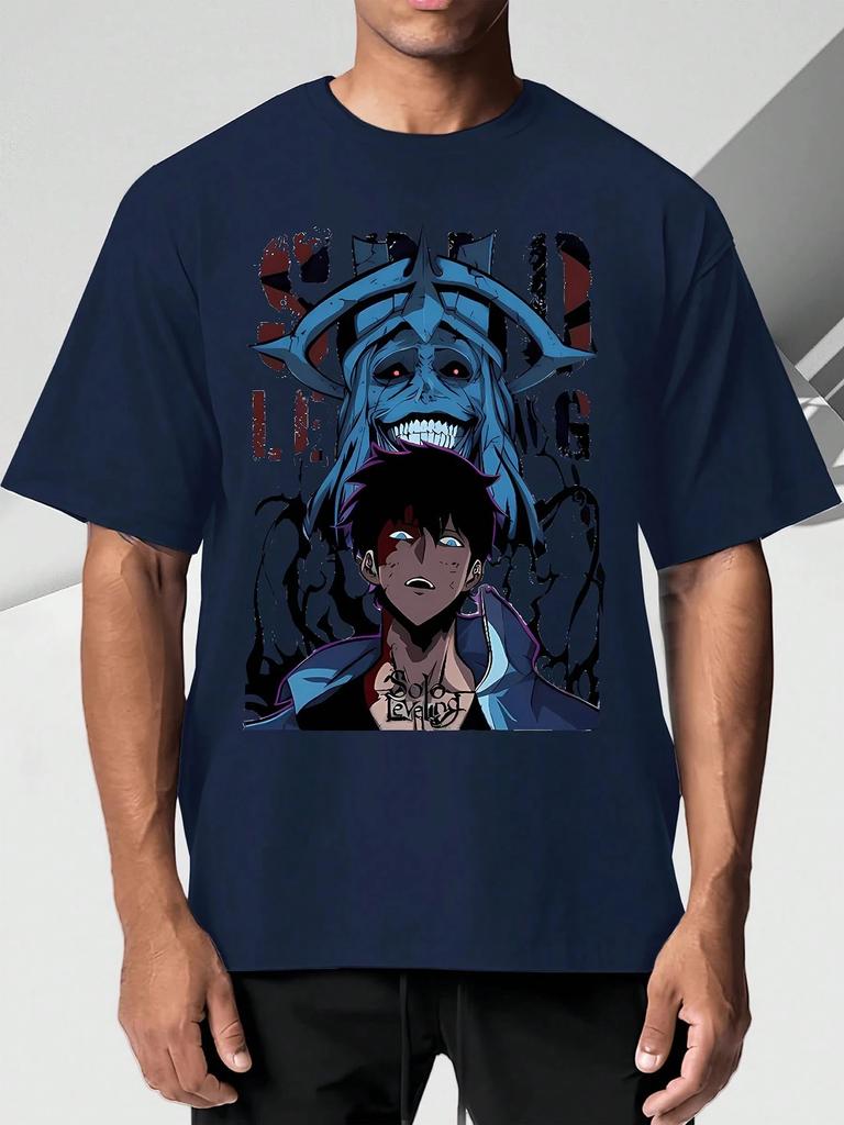 Solo Leveling Anime Graphic T Shirt Summer Men's Heavyweight Cotton Short Sleeve Loose Breathable Fashion Street Travel Top