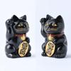 Ginjado Maneki Neko Black Lacquer Hand of Cat Maneki Neko Good Luck Feng Shui Figurine Takaoka Copperware Neko Color_Right Raised/Made Metal_Lucky