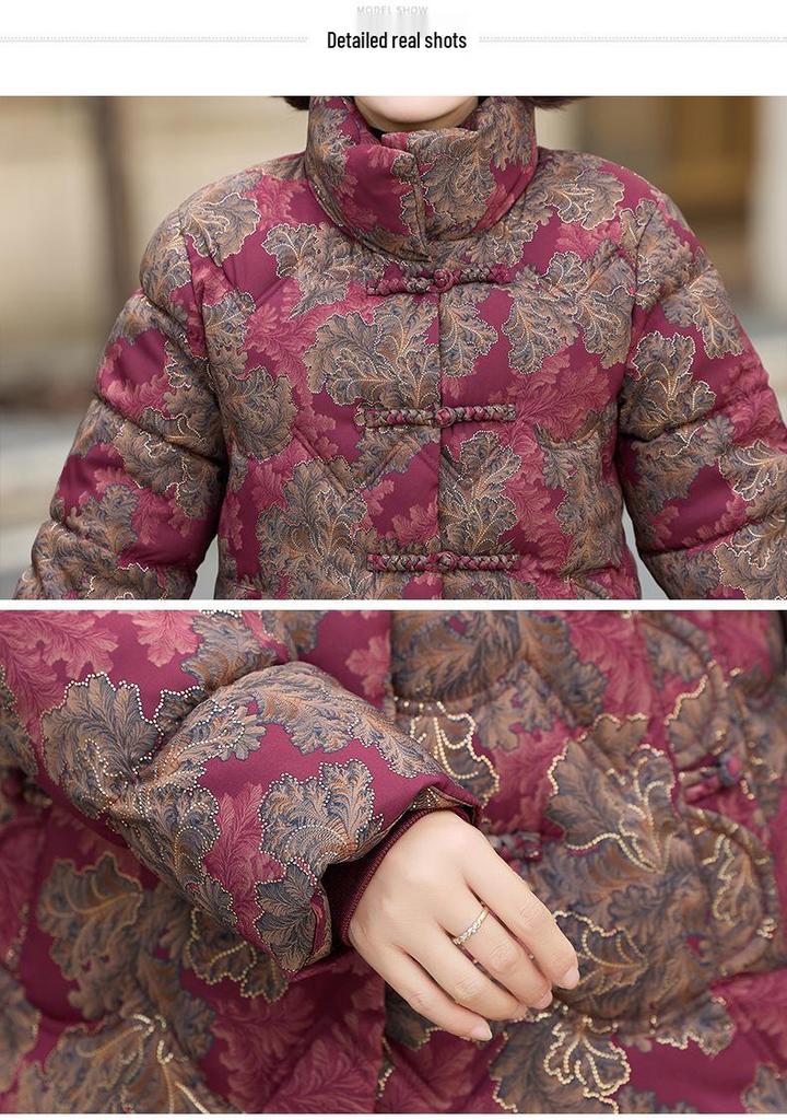 Mom's Thickened Cotton Padded Winter Jacket with Stand Collar for Women and Grandmas