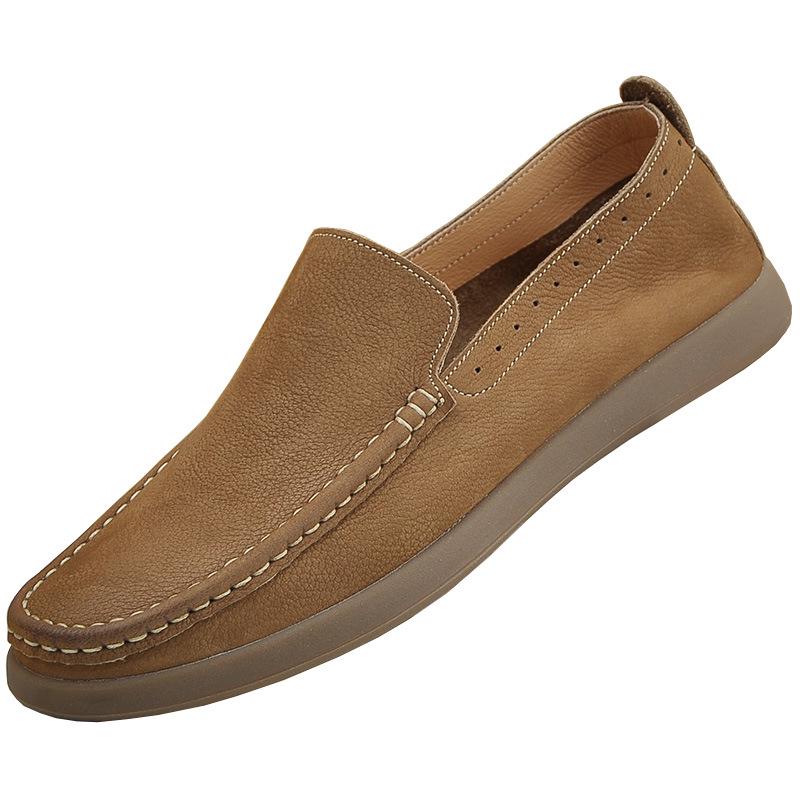 Men's Retro Hand-rubbed Crazy Horse Leather Slip-on Loafers - Casual, Comfortable, Soft & Elastic.