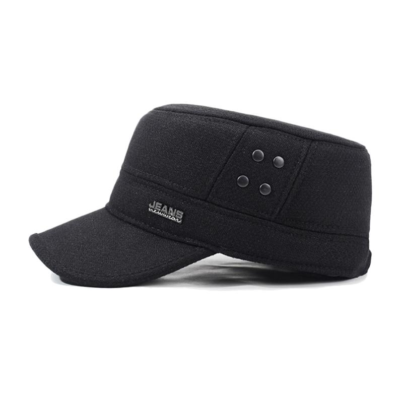 Middle-Aged Men's Hat Winter Warm Ear Protection Cotton Hat Thick Wool Flat Top Hat Outdoor Sports Hat