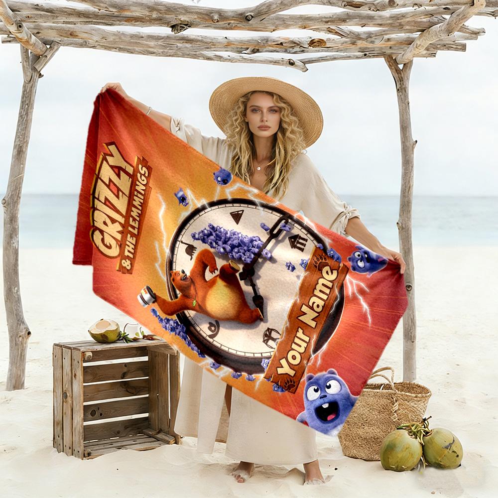 Grizzy & Lemmings Customize Your Name Beach Towel Super Soft & Absorbent Suitable for Swimming Gym Camping Yoga Vacation