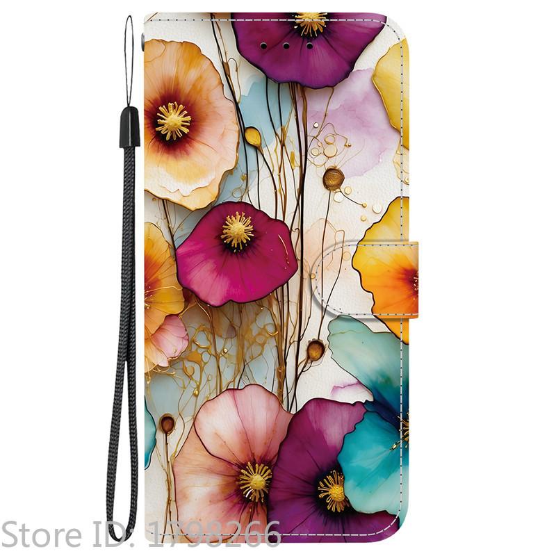 Elegante Portafoglio Colorato con Fiore Custodia per Telefono per Samsung Galaxy A27 5G SM-A276 A 27 Copertura in Pelle Flip Magnetica Carino Modello 3D Capa