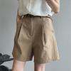 Belt Pure Cotton Shorts Women High Waist Wide Leg A Line Suit Shorts Office Lady Solid Loose Casual All Match Short Pants