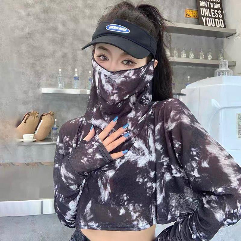 Women's UV Protection Shawl with Integrated Long-Sleeve Covers and Face Mask for Sun Protection