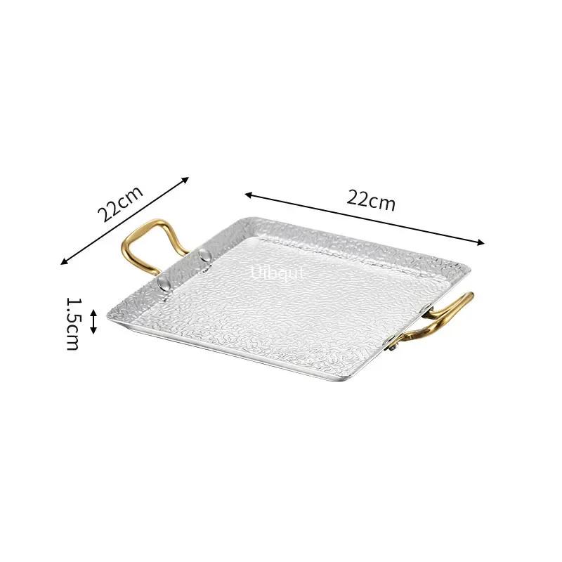 Double ear Creative 304 stainless steel tray shallow BBQ Dim sum steak plate rectangular buffet display dishes and plates sets