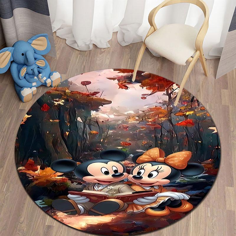 Minnie and Mickey Mouse print round rug, Valentine's Day, anniversary floor decoration, wedding room rug
