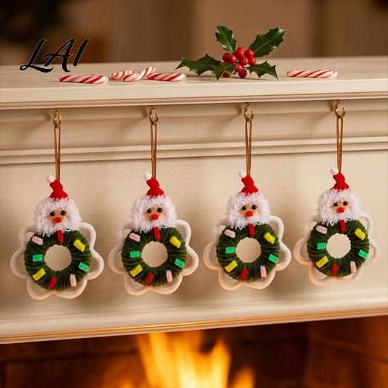 Plastic Festive Pendant Handmade Pipe Cleaner Christmas Wreath Ornament Chenille Stems Mini Holiday Gift for Family Crafts with Bow Bells Window
