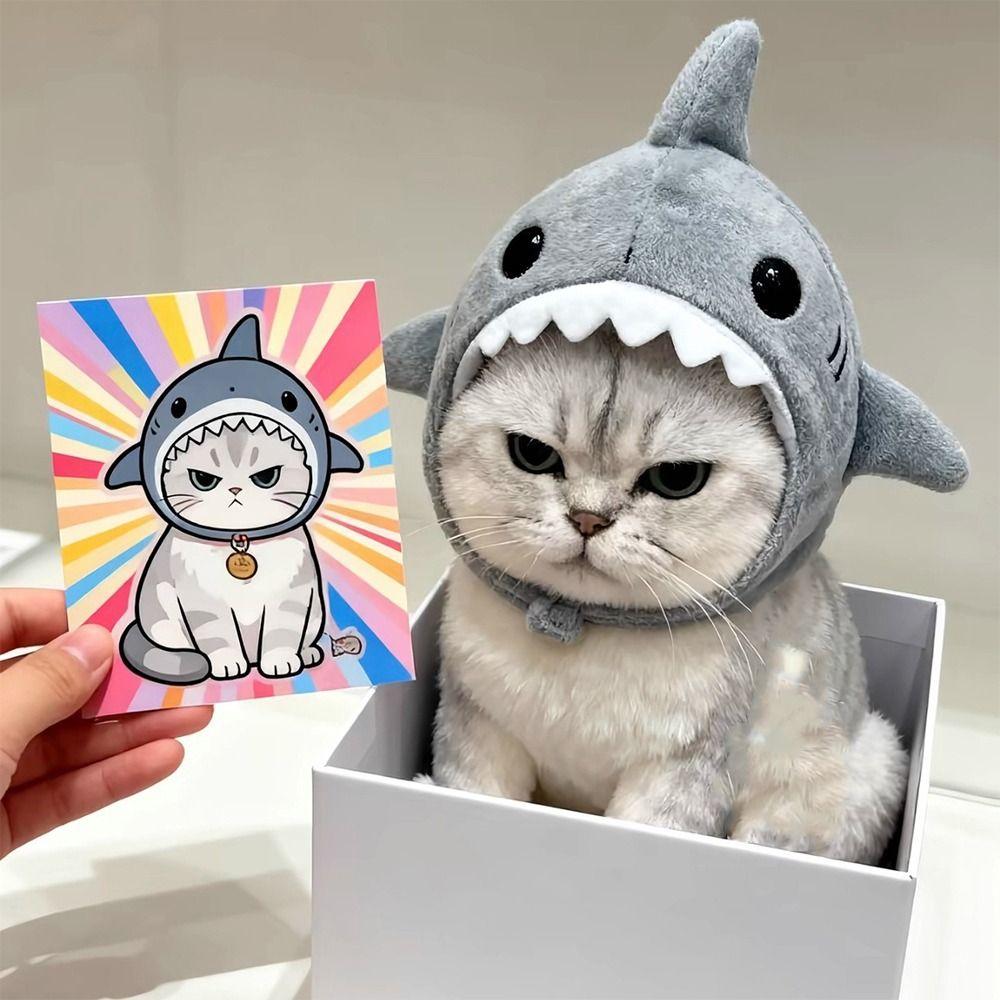 Cartoon Cat Decorative Hat Adjustable Pet Cosplay Headwear Cat Shark Headdress  Cosplay Party